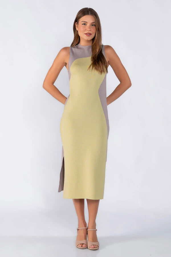 Vestido midi bicolor