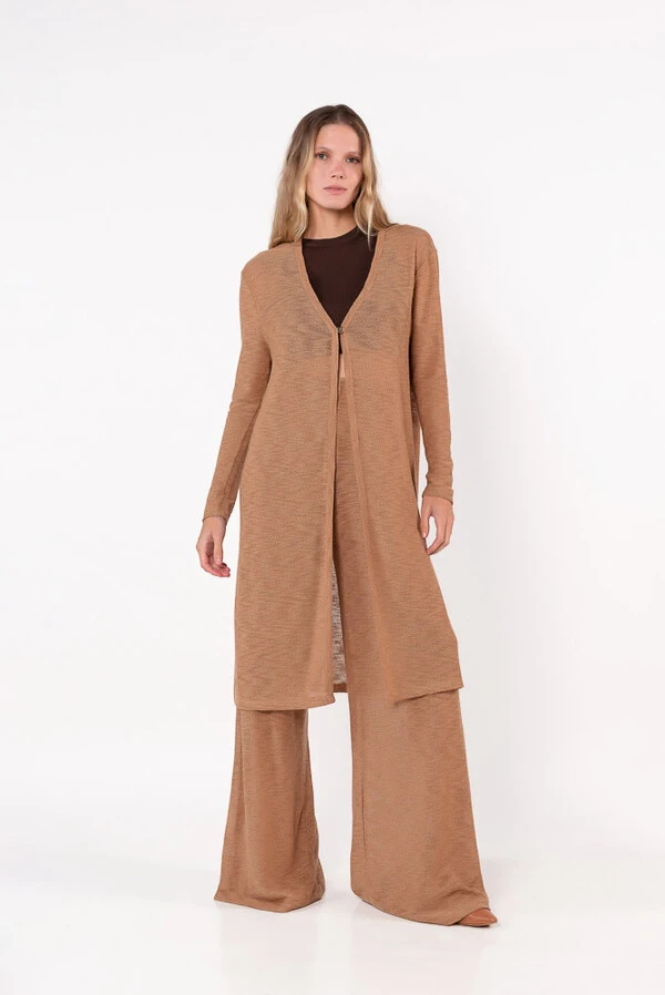 Cardigan longo tricot mesclado
