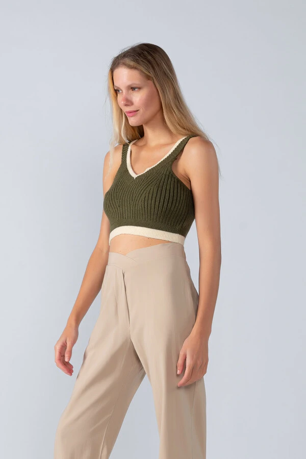 Cropped em tricot bicolor