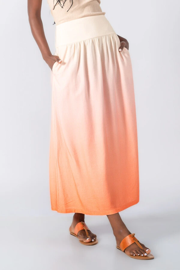Saia midi com bolsos linho degrade