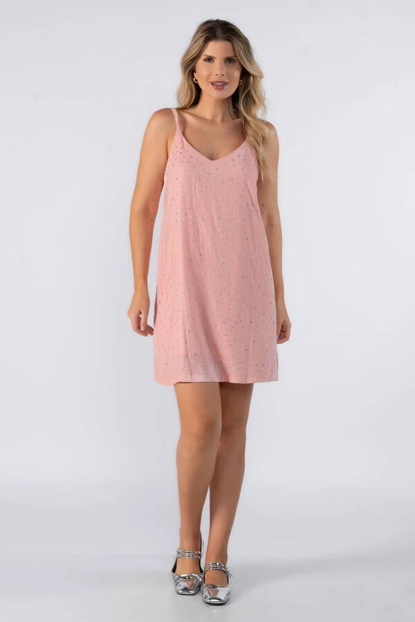 Vestido curto plush com aplicacao
