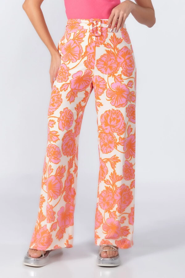 Calca pantalona em viscose com ziper