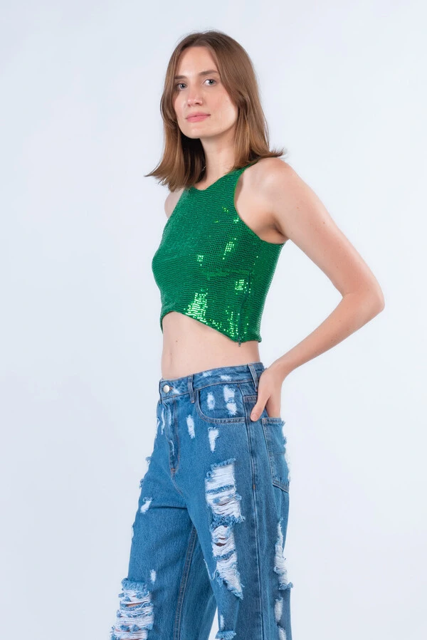 Cropped ilhos com ziper