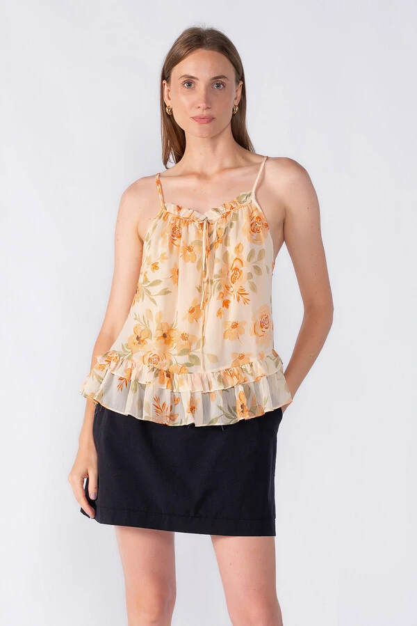 Blusa leve chiffon alça fina
