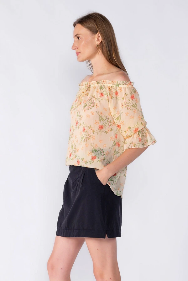 blusa bata chiffon ombro a ombro