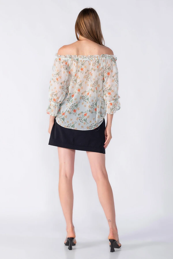 blusa bata chiffon ombro a ombro