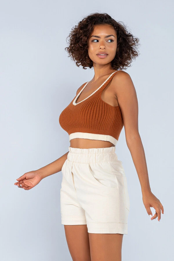 Cropped em tricot bicolor
