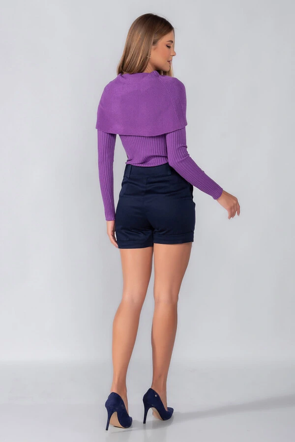 Blusa tricot gola ampla manga longa