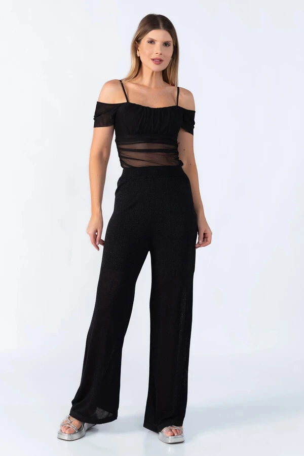 Calca pantalona fios de lurex