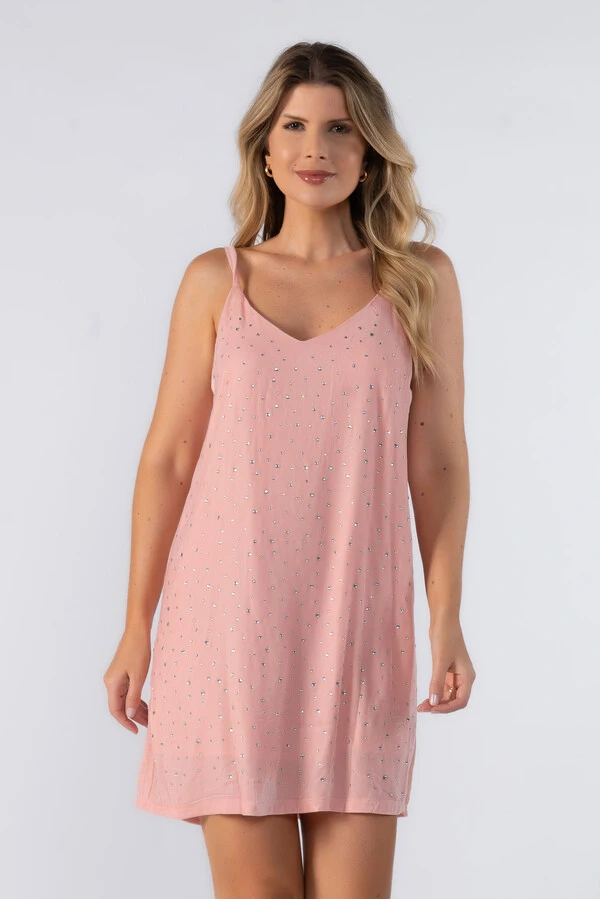 Vestido curto plush com aplicacao
