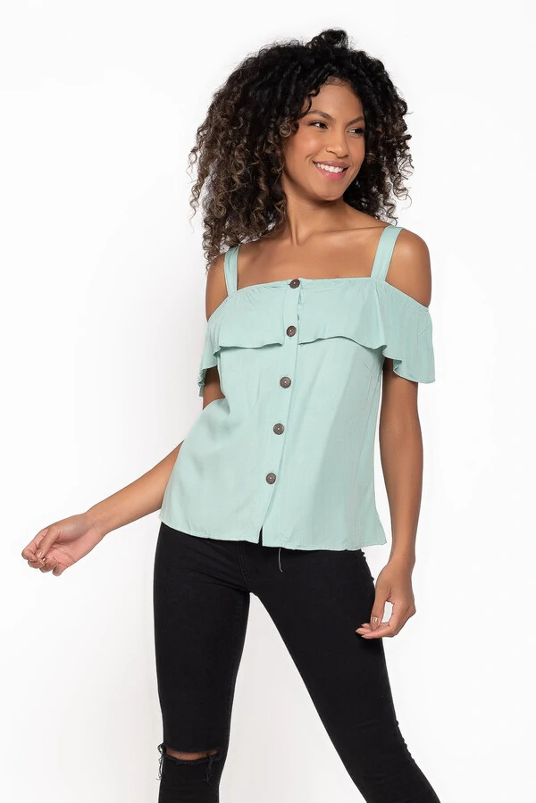 Blusa em viscose com alca e babado