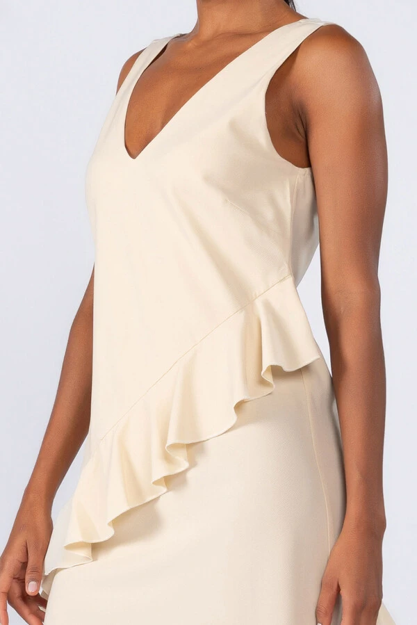 Vestido midi crepe com babados