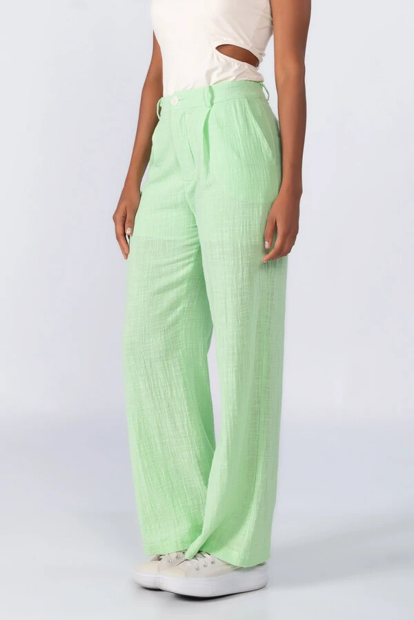 Calca pantalona em linho com pregas