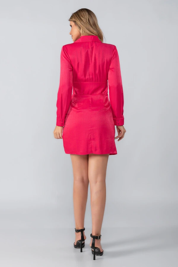 Vestido viscose acetinado decote transversal