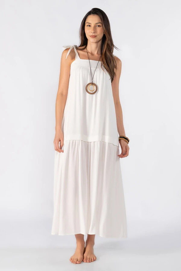 Vestido longo com amarração na alca