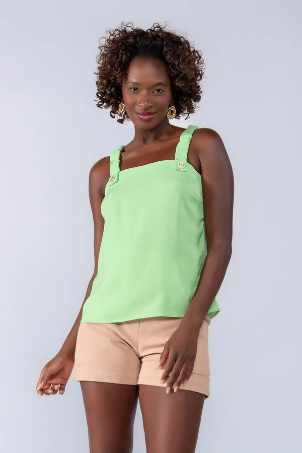 Blusa regata elastico na alca botao