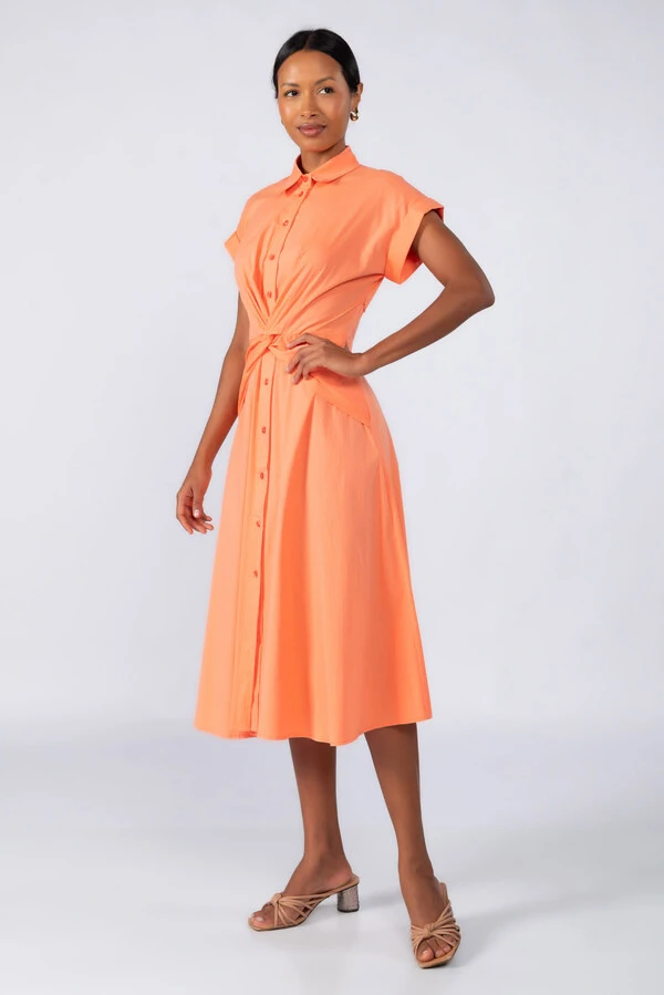 Vestido midi algodao detalhe na cintura