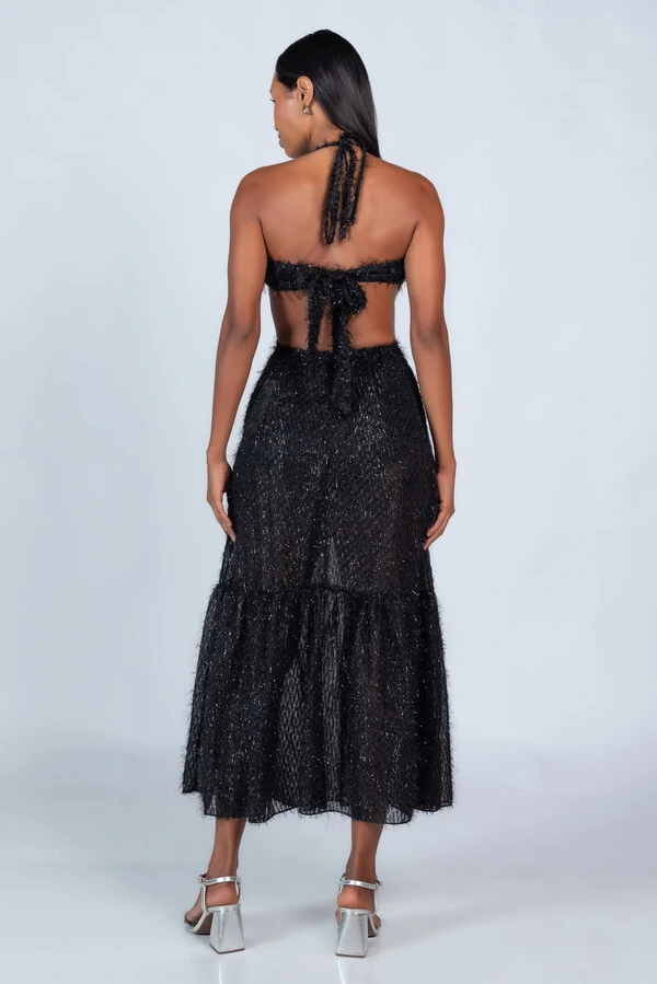 Vestido longo com recorte