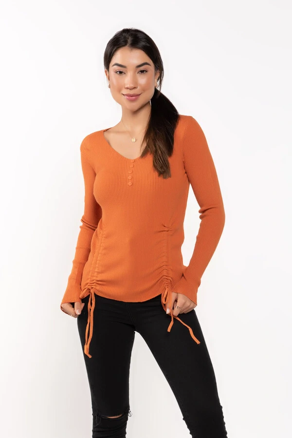 Sueter em viscose com botao e cordao