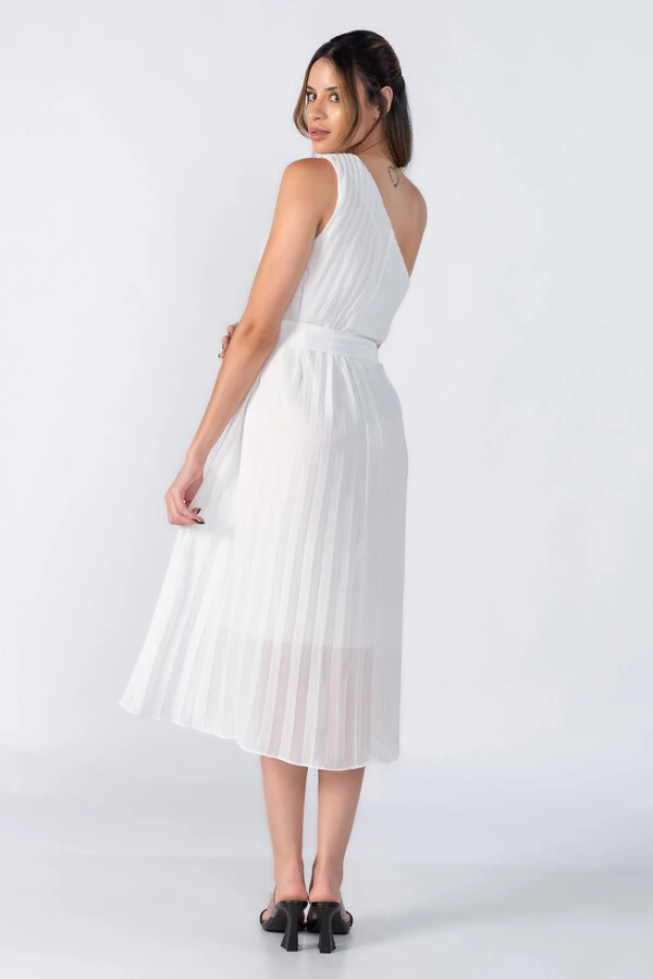 Vestido plissado um ombro