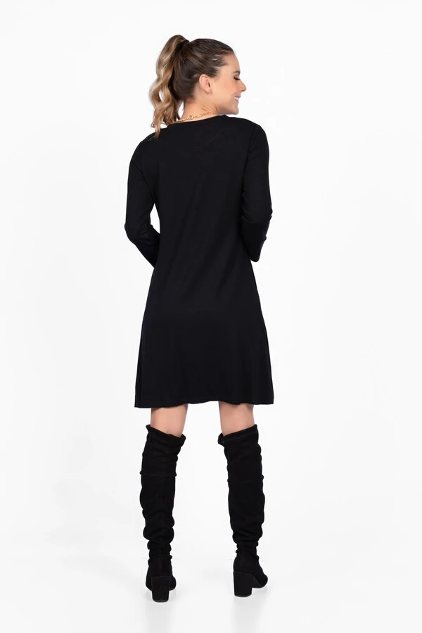 Vestido malha com bolsos manga 3/4