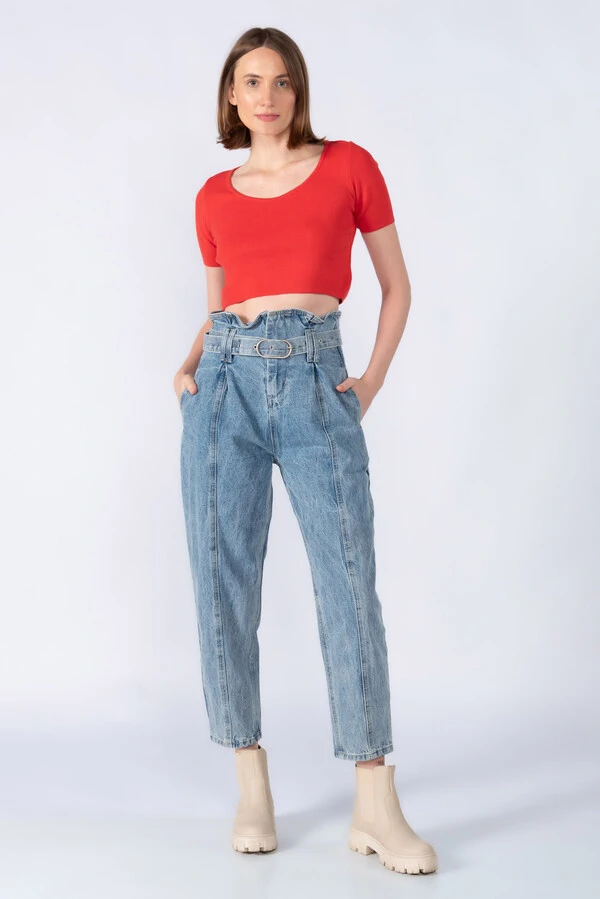 Cropped viscose manga curta tricot