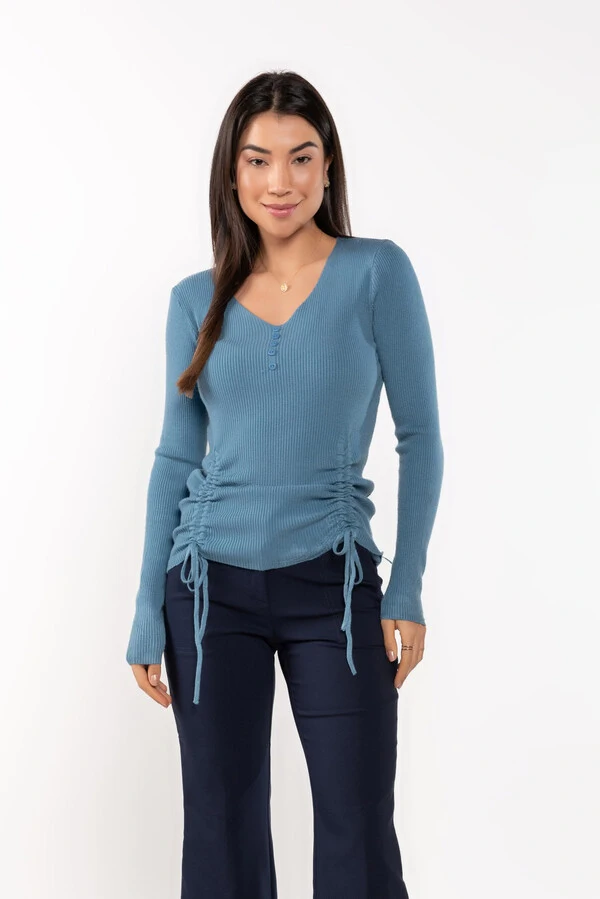Sueter em viscose com botao e cordao
