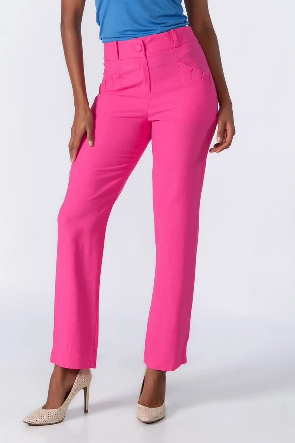 Calca reta em viscose bolso frontal
