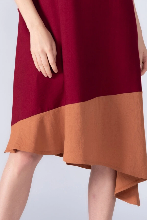 Vestido midi em viscose barra bicolor