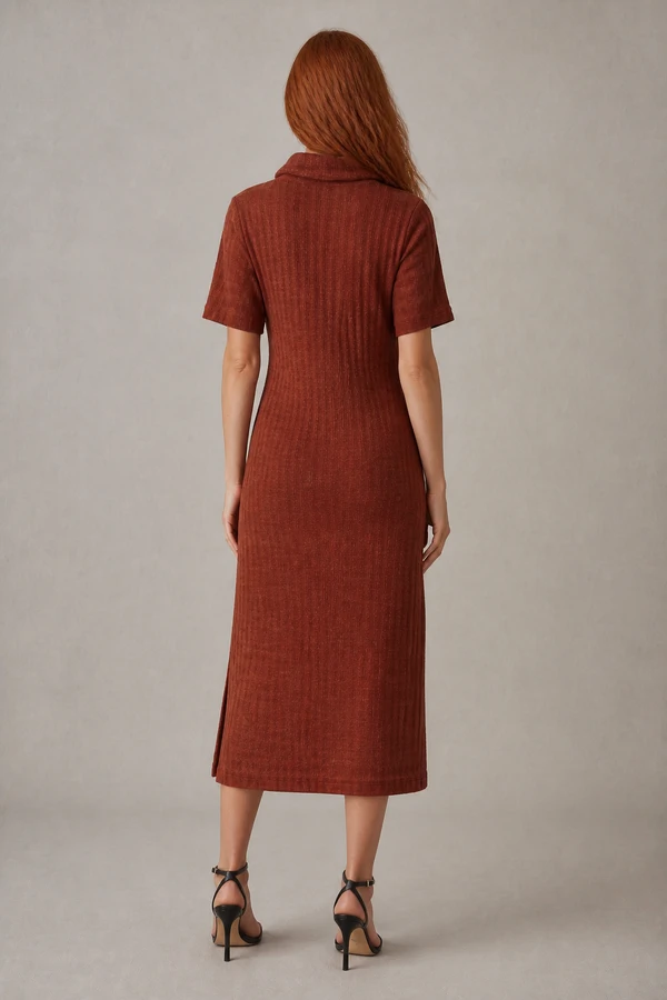 Vestido midi com gola solta