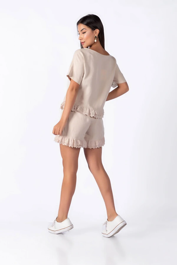 Conjunto viscose com babado em laise
