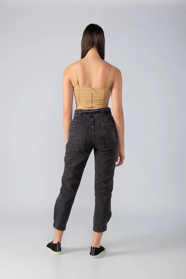 Cropped flor viscolinho ziper costas