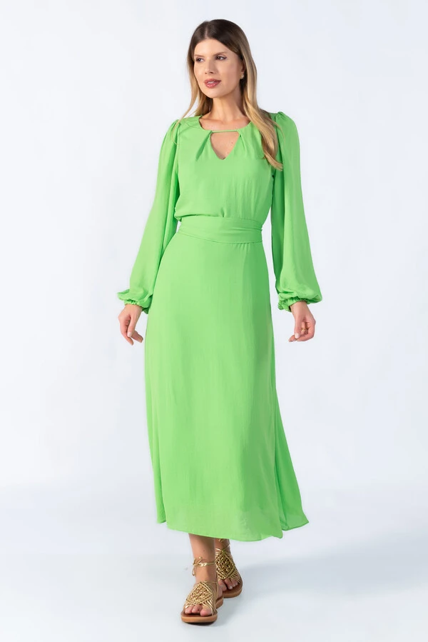 Vestido midi manga longa balone