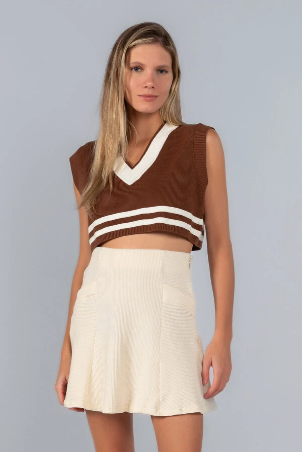 Cropped colete em tricot com listra