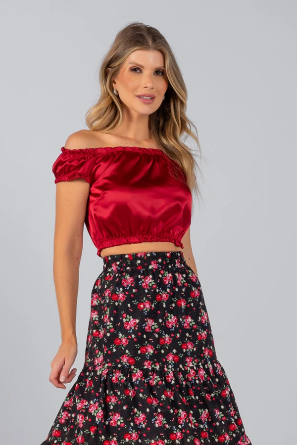 Blusa cropped cetim ciganinha