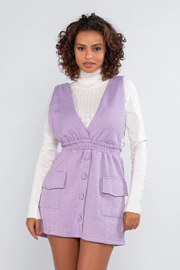 Jardineira tweed botoes elastico bolso