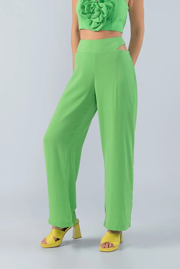 Calca pantalona em crepe recorte cos
