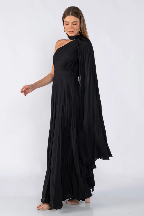 Vestido crepe plissado