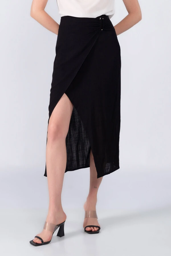 Saia midi em viscose transpassada