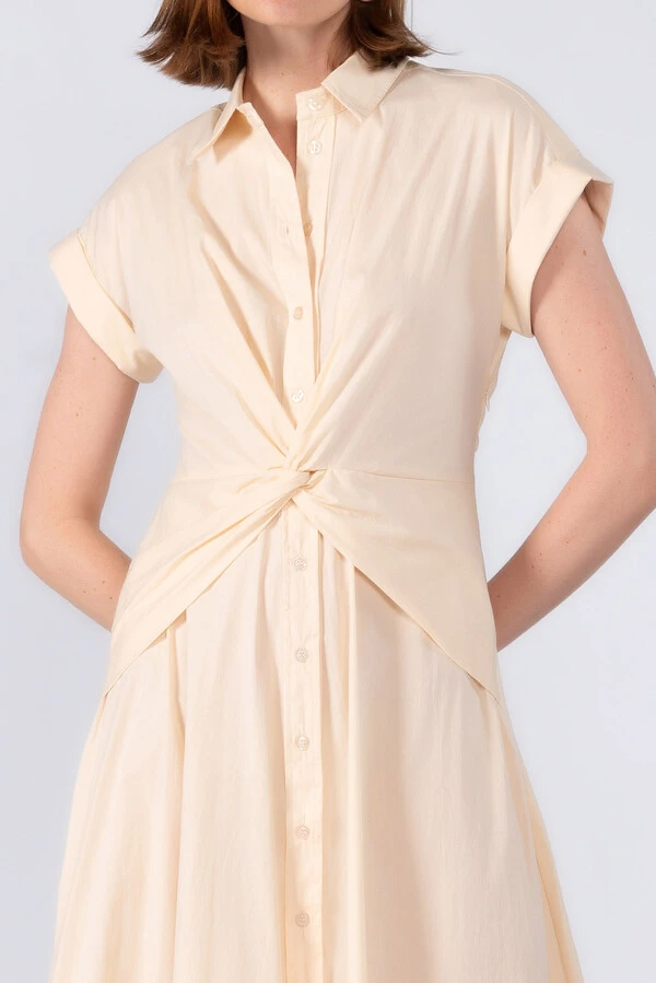Vestido midi algodao detalhe na cintura