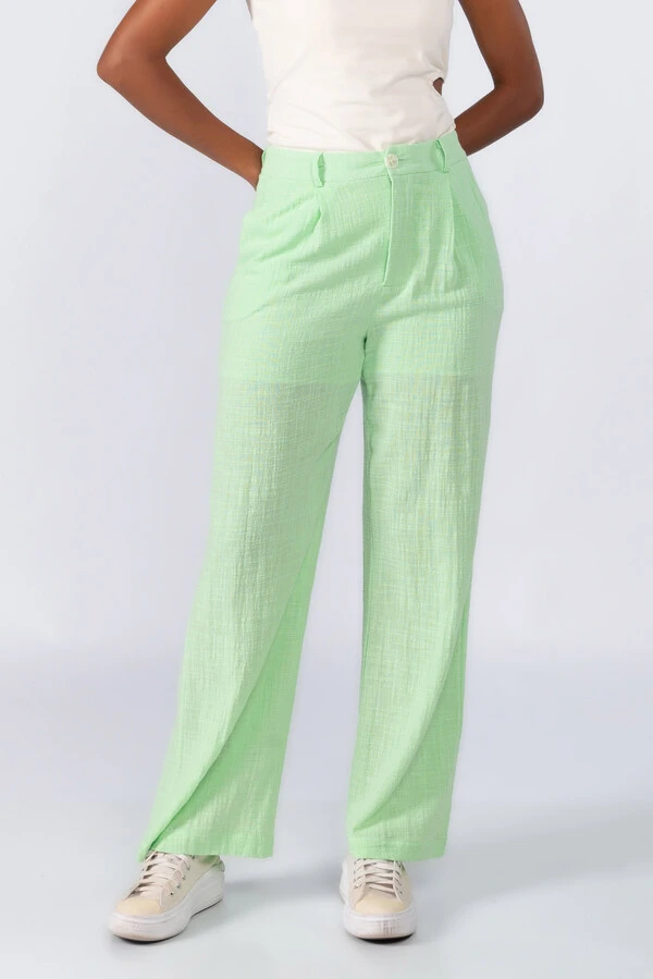 Calca pantalona em linho com pregas