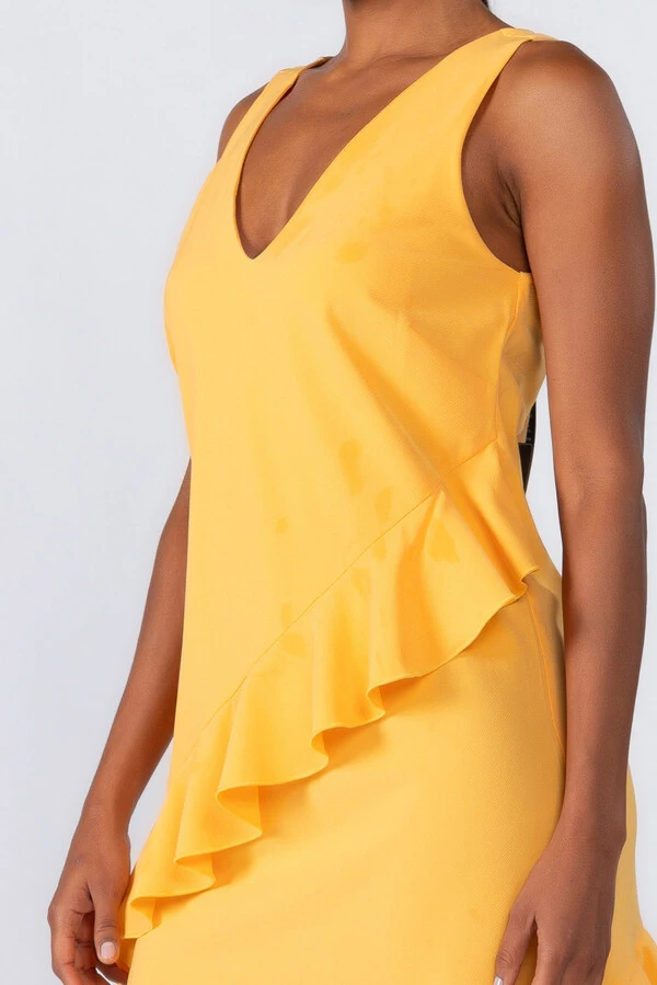 Vestido midi crepe com babados