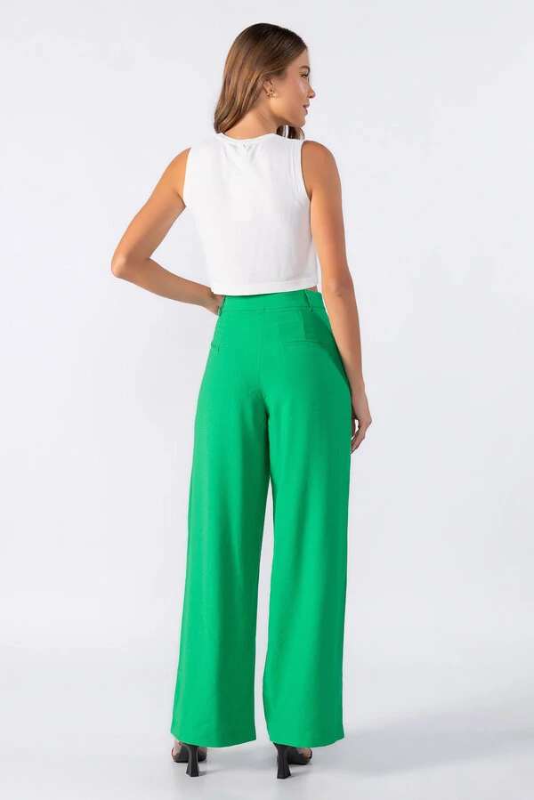 Calca pantalona com detalhe no cos