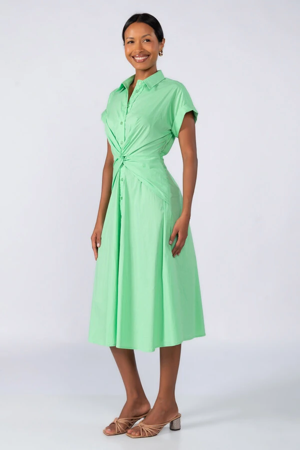 Vestido midi algodao detalhe na cintura