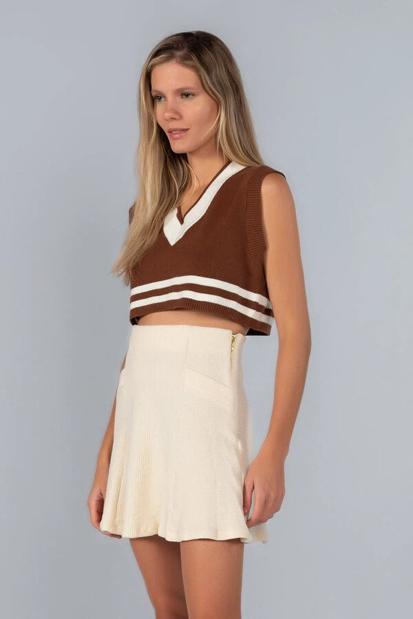 Cropped colete em tricot com listra