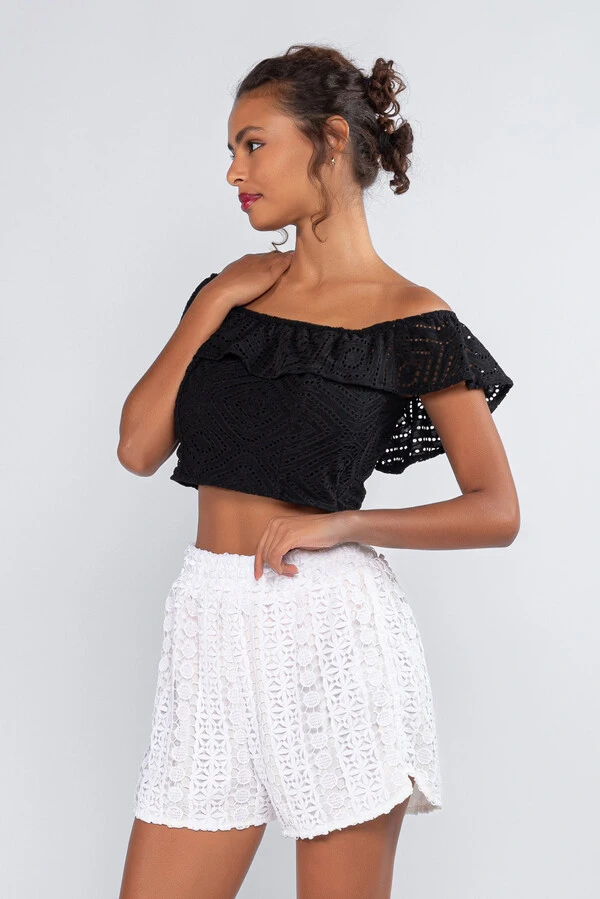 Cropped laise e malha ombro a ombro