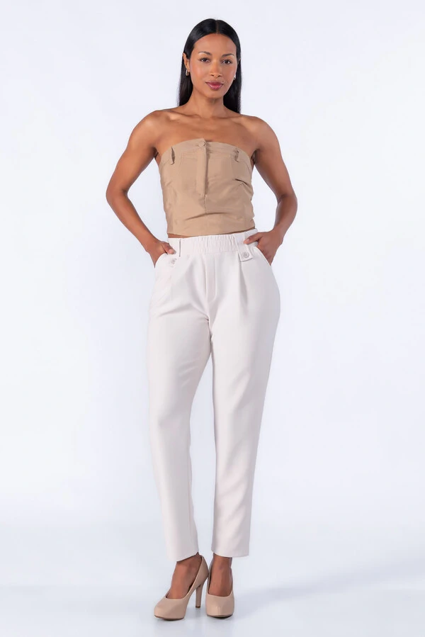 Calça elástico no cós com pregas