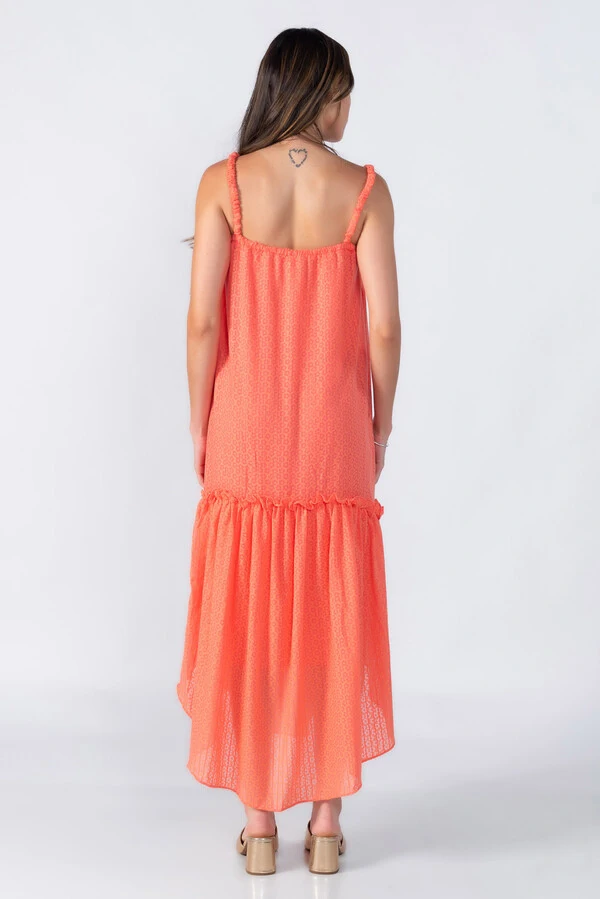 Vestido amplo alongado com babado