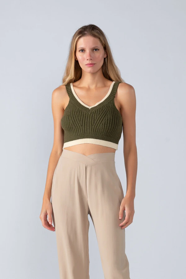 Cropped em tricot bicolor