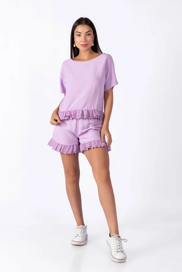 Conjunto viscose com babado em laise
